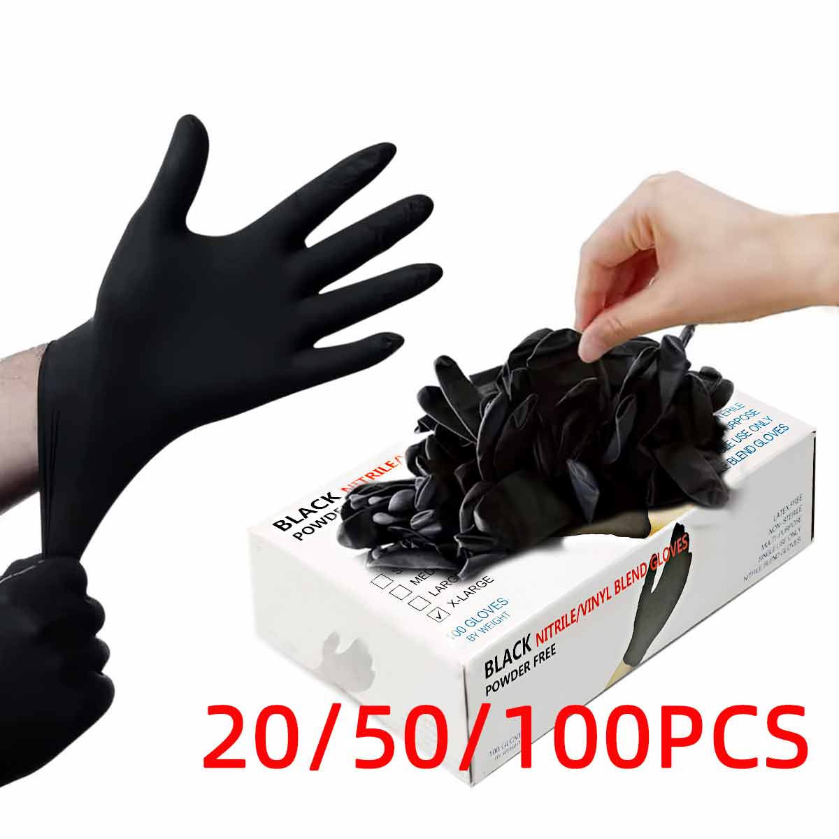 Rubber Glove Cleaning - Guantes de vinilo negros de 20/50/100